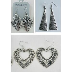 3 Sets of Cutout Earrings From India, Heart Earrings, Teardrop Earrings